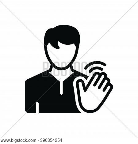 Black Solid Icon For Hi Hello Bye-bye Person Hand Waving Friendly Palm Gesture