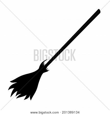 silhouette of a broom, monochrome.broom with a long  handle. vector illustration. tool for cleaning isolated on white background. Witches broom stick. Halloween accessory object