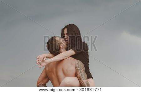 Love Story. Beautiful Young Couple Hugging. Couple Is Hugging. Passion Love Couple. Handsome Muscula