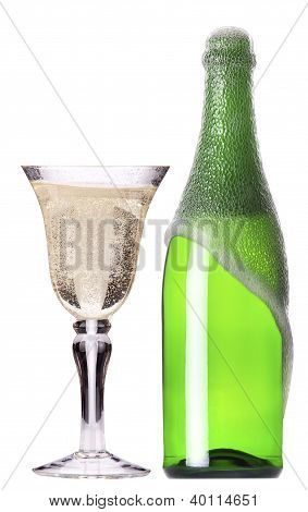 Bottle And Glass Of Champagne Set Isolated