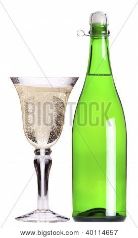 Bottle And Glass Of Champagne Set Isolated