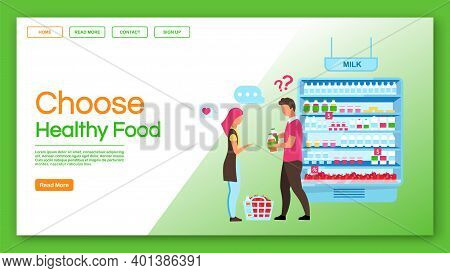 Choose Healthy Food Landing Page Vector Template. Family Shopping, Consumerism Website, Webpage. Con