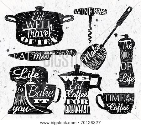 Kitchen symbol vintage lettering restaurant