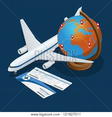 Travel isometric composition. Travel and tourism background. Flat 3d Vector illustration. Travel ban