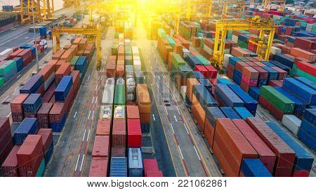 container,container ship in import export and business logistic,By crane,Trade Port , Shipping,cargo to harbor.Aerial view,Water transport,International,Shell Marine,transportation,logistic,trade,port