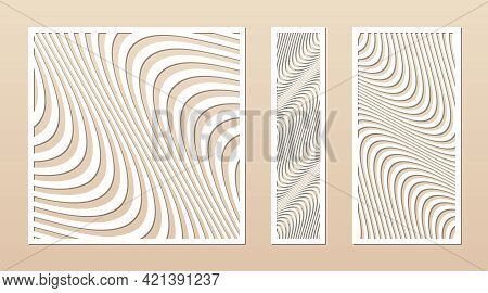 Laser Cut Patterns. Vector Design With Abstract Geometric Ornament, Waves, Curved Lines, Stripes. Te