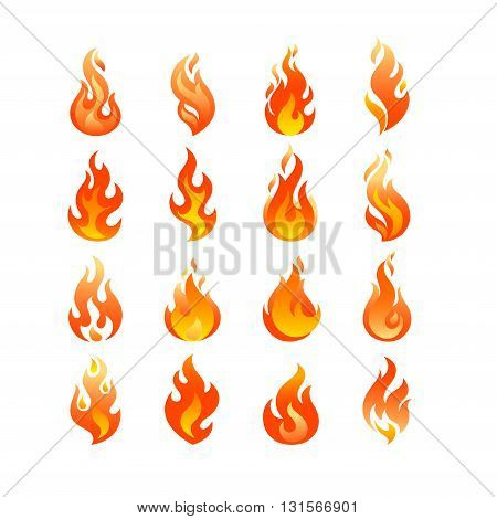 Red Burning Fire Flame Logo set design vector template