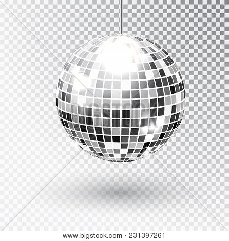 Mirror Glitter Disco Ball Vector Illustration. Night Club Party Light Element. Bright Mirror Silver 