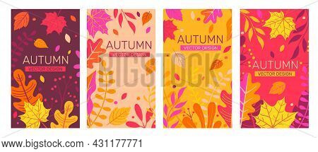 Set Autumn Banners Full Of Colorful Autumn Leaves.fall Season Flyers, Presentations, Reports Promoti