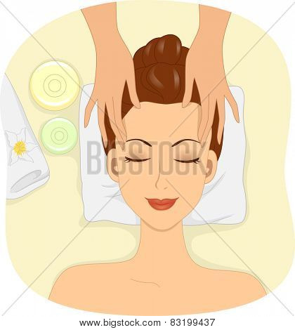 Illustration of a Woman Having Facial Mask Applied to Her Face