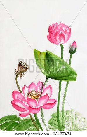 Lotus Flower Watercolor Painting