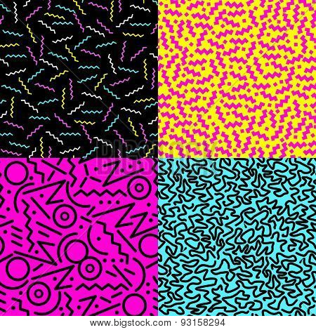 Retro 80S Seamless Pattern Background Set