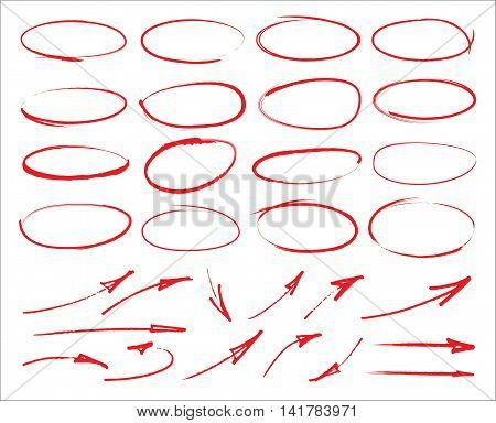 vector set of hand-drawing marker circles and arrows