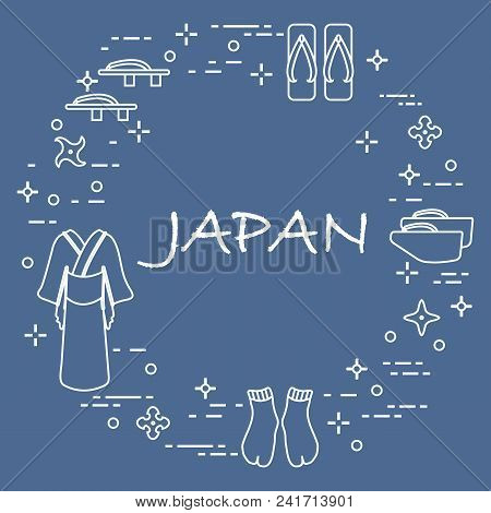 Traditional Japanese Clothing, Shoes And Shurikens. Japan Traditional Design Elements.