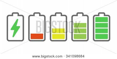 Battery Charge Indicators. Energy Icons. Battery Charge Vector Illustration. Smartphone Electric Pow