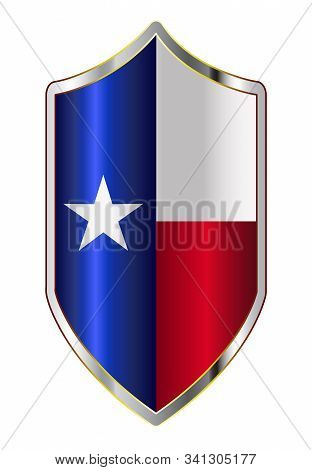 A Typical Crusader Type Shield With The State Flag Of Texas All Isolated On A White Background