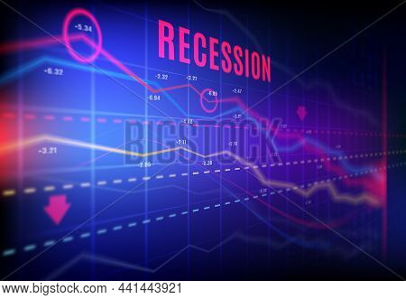 Economics Recession, Crashed Stock Market And Trading Loss Vector Graphs With Indicators Turned Down