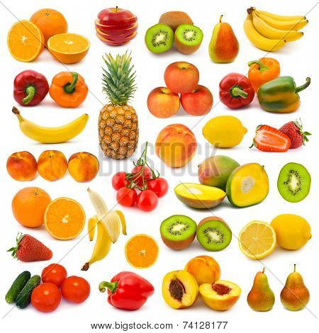 Set of fruits and vegetables isolated on white background