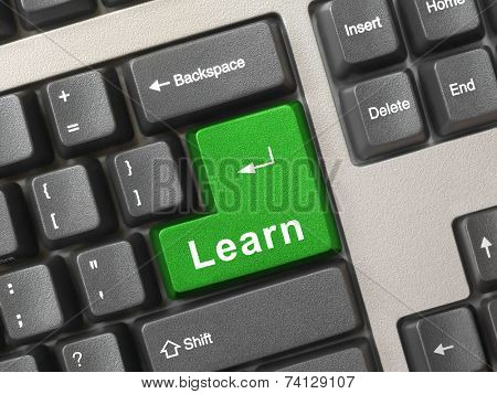 Computer keyboard with key Learn, internet education concept