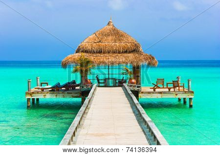 Water cafe on the beach and pathway