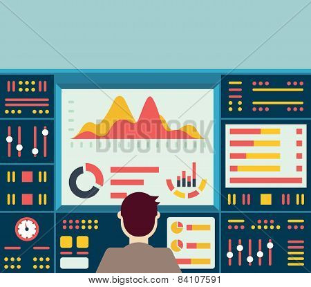 Vector Illustration Of Web Analytics Information On Dashboard And Development Website Statistic