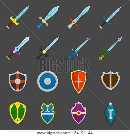 Shield swords emblems icons set