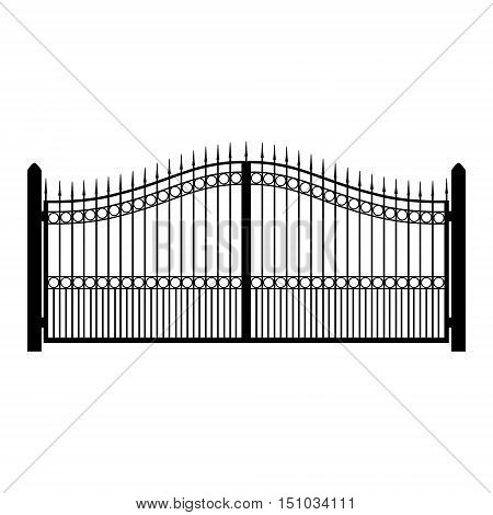 Vector illustration wrought-iron fence. Old metal fence or gate. Gate silhouette. Modern forged gates