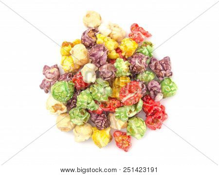 Multiflavored Candy Popcorn On A White Background