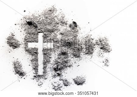 Ash Wednesday Cross, Crucifix Drawing Made In Ash, Dust As Christian Religion, Jesus, God, Faith, Ho