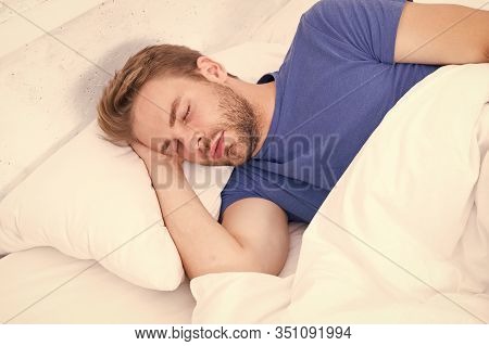 Tips Sleeping Better. Man Handsome Guy Sleeping. Get Enough Amount Of Sleep Every Night. Bearded Man