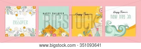 Passover Greeting Car Set. Seder Pesach Invitation, Greeting Card Template Or Holiday Flyer. Happy P