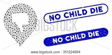 Mosaic Thumb Down Marker And Grunge Stamp Watermarks With No Child Die Phrase. Mosaic Vector Thumb D