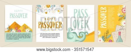 Passover Greeting Car Set. Seder Pesach Invitation, Greeting Card Template Or Holiday Flyer. Happy P