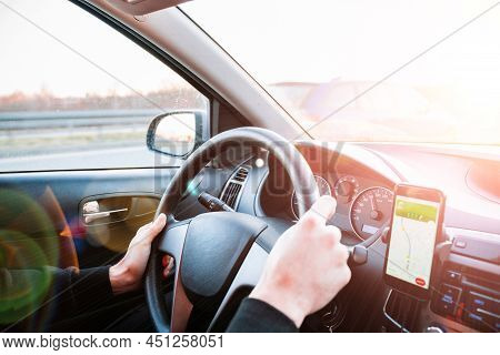 Navigation Auto Map System. Global Positioning System On Smartphone ...