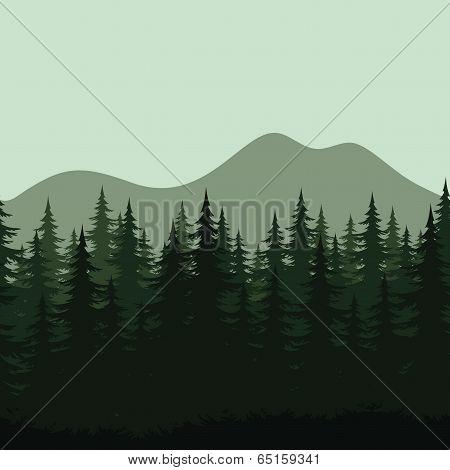 Seamless mountain landscape, forest silhouettes