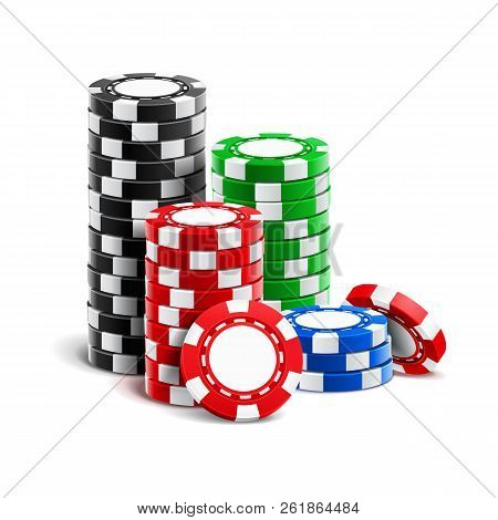 Stack Of Realistic Empty Chips For Casino Or Pile Of Blank 3d Gambling Tokens. Volumetric Heap Of Mo