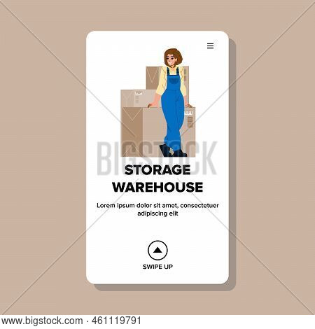 Storage Warehouse Vector. Logistic Box, Industry Storehouse, Worker Factory, Stock Supply, Food Inte