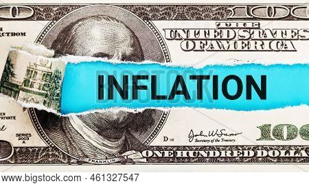 Inflation World Economics And Inflation Control Concept. Torn Bills Revealing Inflation Words. Idea 