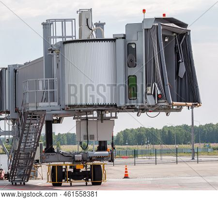 Close-up Empty Passenger Air Bridge At Airport Apron