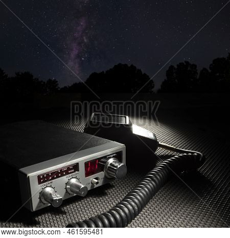 Two Way Radio And Microphone Ready To Send Night Signals Into Space