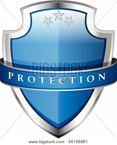 Glossy Shiny Blue Vector Shield Protection Icon