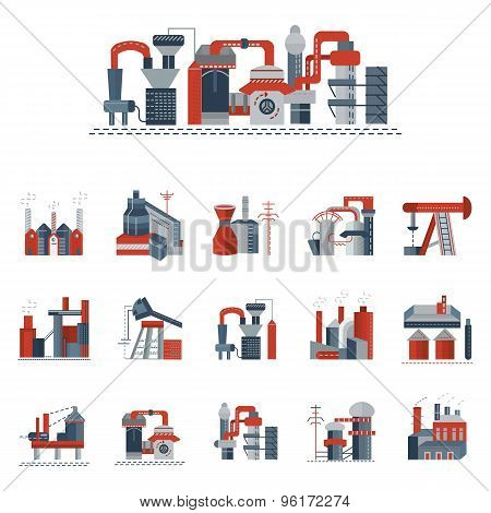 Industrial factories flat color vector icons