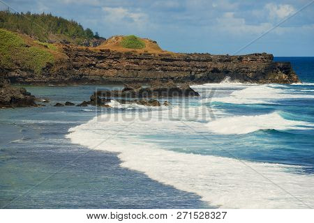 Beautiful Gris-gris Cape With Blue Sky And Indian Ocean Waves At Mauritius Island.