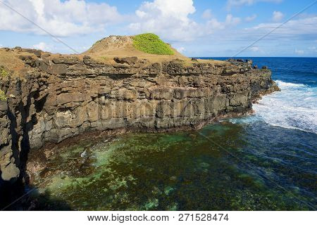 Beautiful Gris-gris Cape With Blue Sky And Indian Ocean Waves At Mauritius Island.