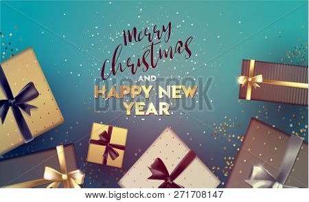 Merry Christmas And New Year 2019. Happy New Year. Greeting Card With Inscription Happy New Year 201