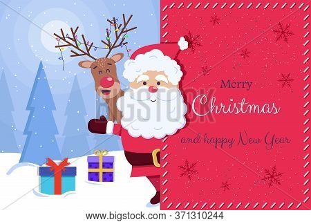 Merry Christmas and Happy New Year Greeting Card. Santa and deer. Christmas. Christmas Vector. Christmas Background. Merry Christmas Vector. Merry Christmas banner. Christmas illustrations. Merry Christmas Holidays. Merry Christmas and Happy New Year Vect