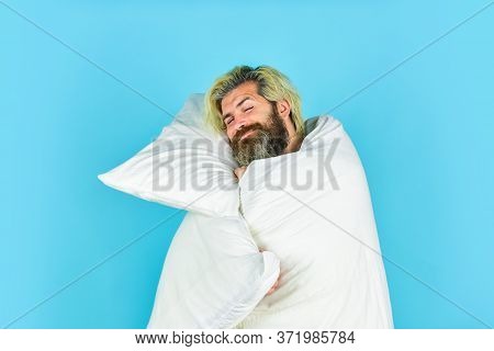 Tips Sleeping Better. Bearded Man Sleeping Face Relaxing. Melatonin Makes You Feel Drowsy And Helps 