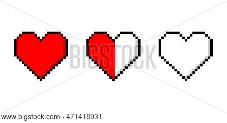 Heart Pixel Icon Set Simple Design. Vector Illustration