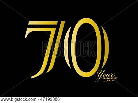 70 Years Anniversary Celebration Logotype Gold Color Vector, 70th Birthday Logo,70 Number, Anniversa