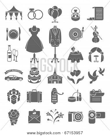 Wedding Icons Dark Silhouettes